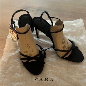Zara Black Stiletto Heels with Ankle Strap